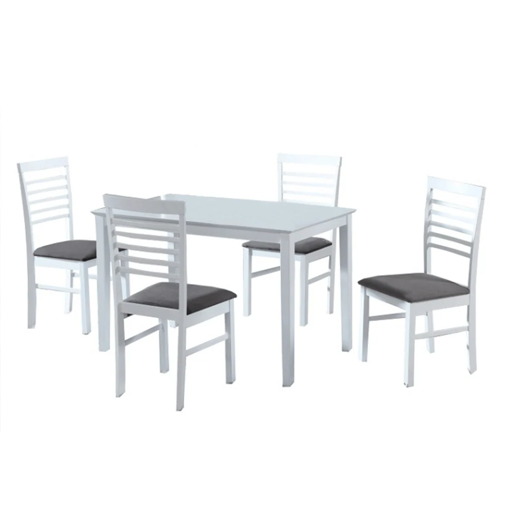 Jídelní set, MDF bílá / látka šedá, BRISBO 1 + 4 Kondela