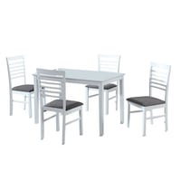Jídelní set, MDF bílá / látka šedá, BRISBO 1 + 4 Kondela