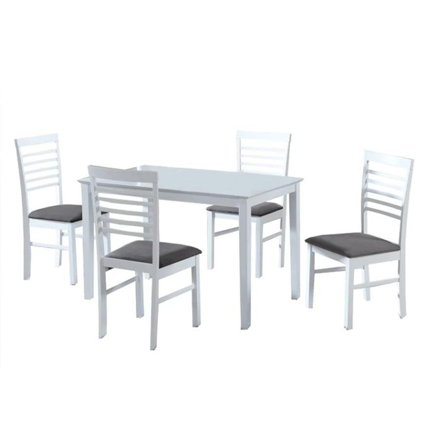 Jídelní set, MDF bílá / látka šedá, BRISBO 1 + 4 Kondela