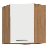 Horní rohová skříňka, bílá extra vysoký lesk HG/dub lancelot, VEGA 58x58 GN-72 1F Kondela