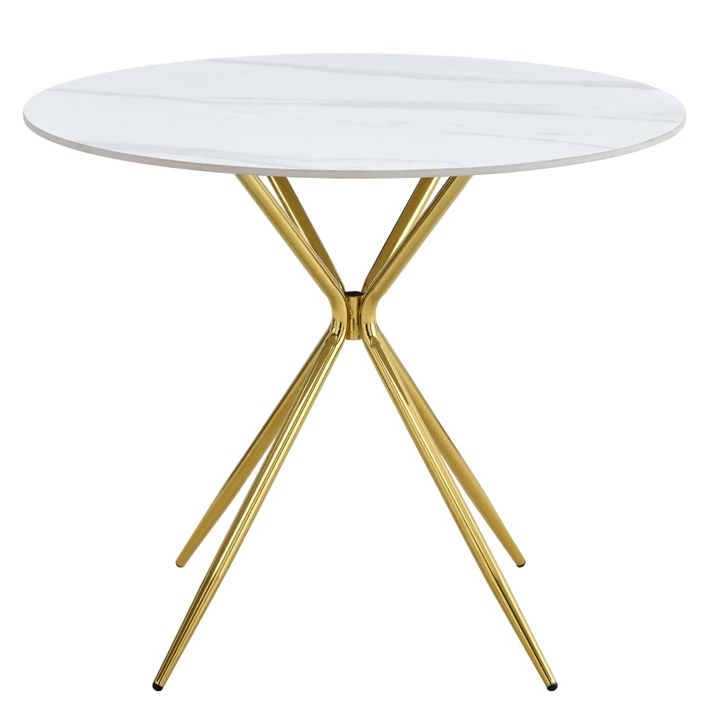 Jídelní stůl, bílý mramor/gold chrom zlatá, průměr 90 cm, MEKNER Kondela