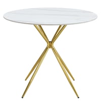 Jídelní stůl, bílý mramor/gold chrom zlatá, průměr 90 cm, MEKNER Kondela