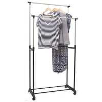 Dvouřadý pojízdný věšák s policí, černá / stříbrná, SVAN Kondela