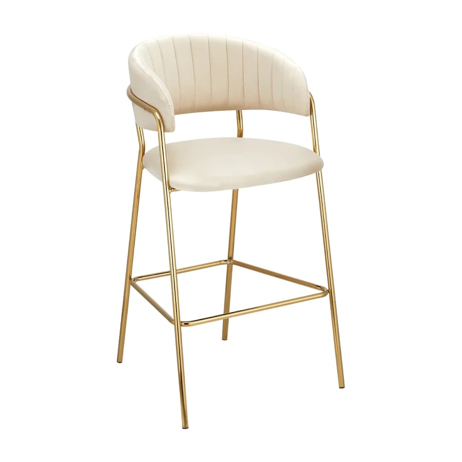 Designová barová židle DASMIN TYP 2 – Béžová Velvet látka/gold chrom zlatý Kondela