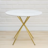 Jídelní stůl, bílý mramor/gold chrom zlatá, průměr 90 cm, MEKNER Kondela (foto 3)