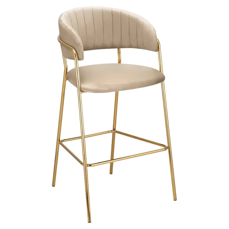 Designová barová židle, béžová Velvet látka/gold chrom zlatý, DASMIN NEW TYP 2 Kondela
