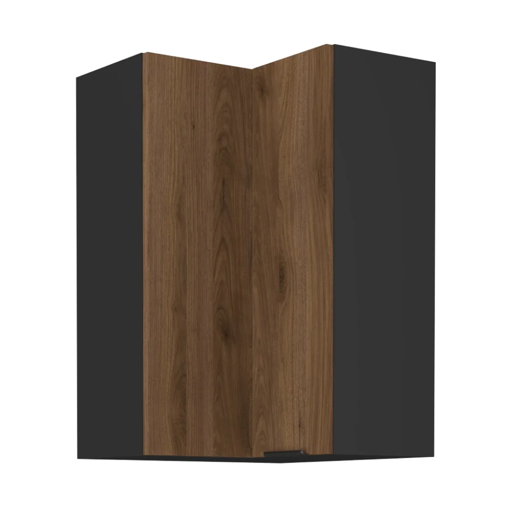Horní rohová skříňka, ořech okapi/černá, MENZO 60x60 GN-90 2F Kondela