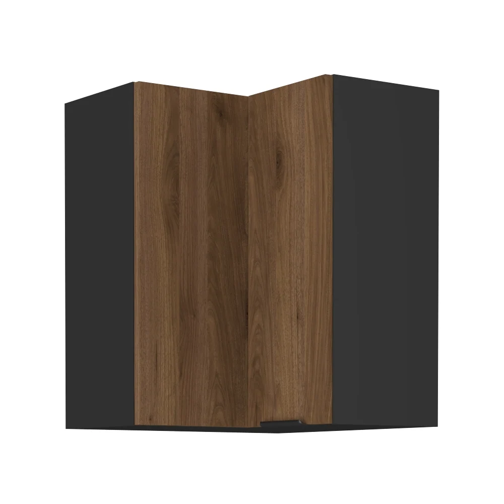 Horní rohová skříňka, ořech okapi/černá, MENZO 60x60 GN-72 2F Kondela