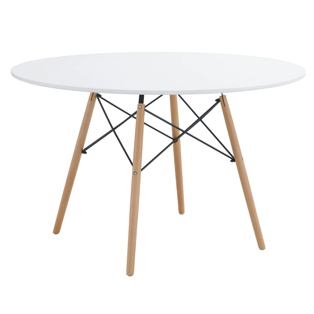 Jídelní stůl, bílá matná/buk, průměr 120 cm, DEMIN NEW Kondela