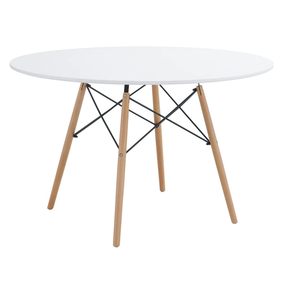 Jídelní stůl, bílá matná/buk, průměr 120 cm, DEMIN NEW Kondela