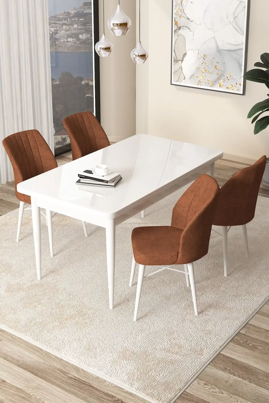 Jídelní set ARP (set 5 ks) – Set 5 ks / Bílá / Červená ASIRGROUP