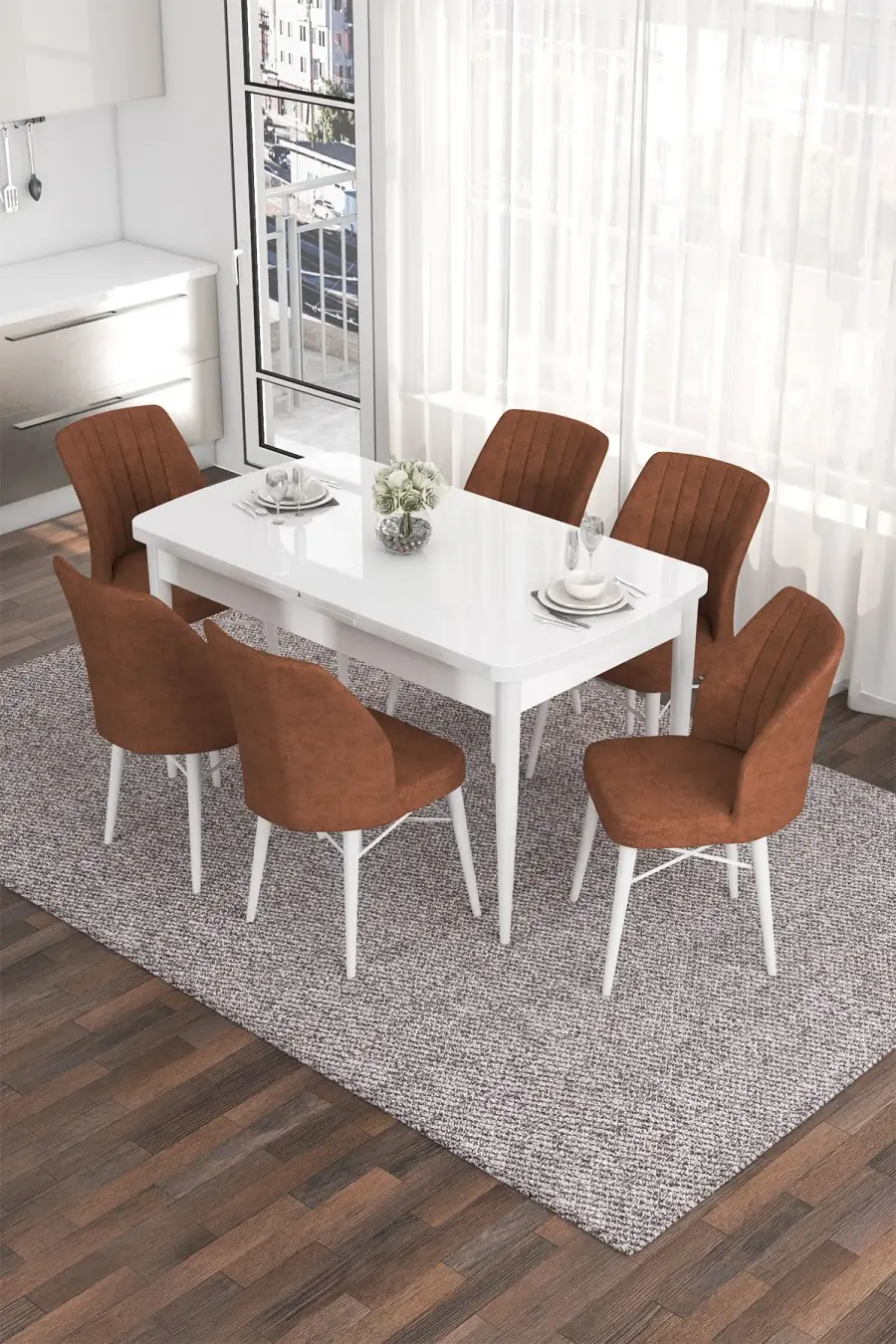 Jídelní set EVA (set 7 ks) – Set 7 ks / Bílá / Červená ASIRGROUP