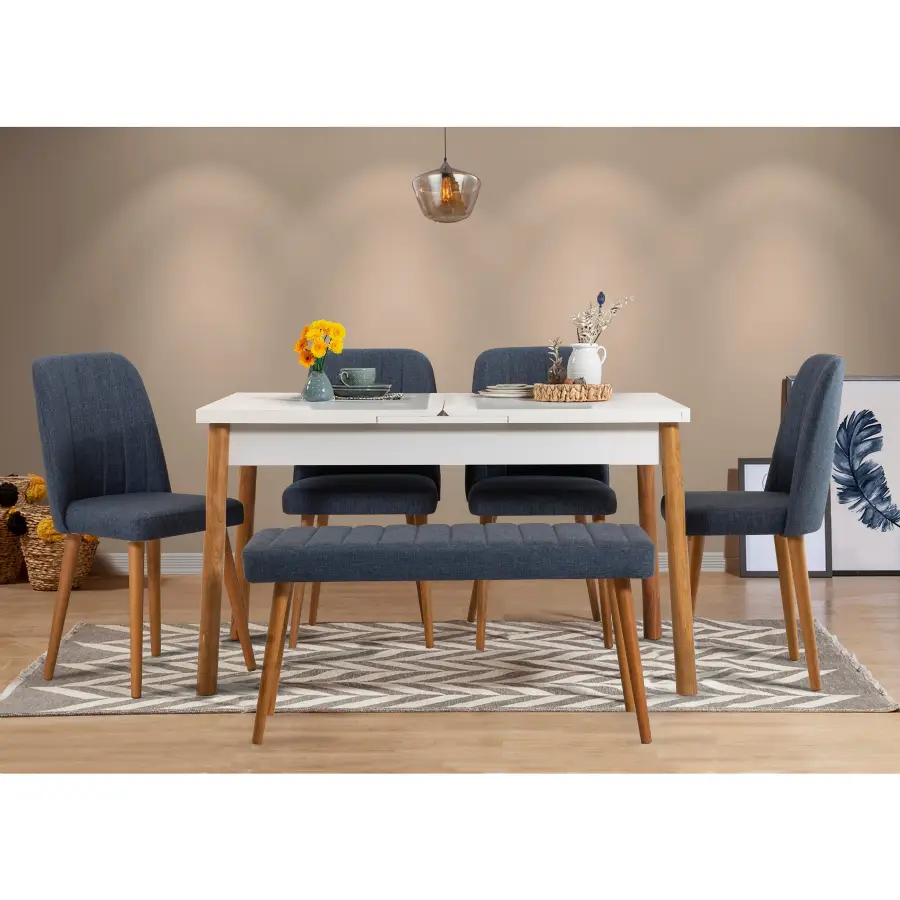 Jídelní set SANTIAGO 2 AB (set 6 ks) – Set 6 ks / Borovice / Bílá / Antracitová ASIRGROUP