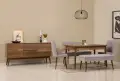 Jídelní set se stolem a konzolí VINA Bench 04 0701 (set 6 ks) – Set 6 ks / Ořech / Šedá ASIRGROUP