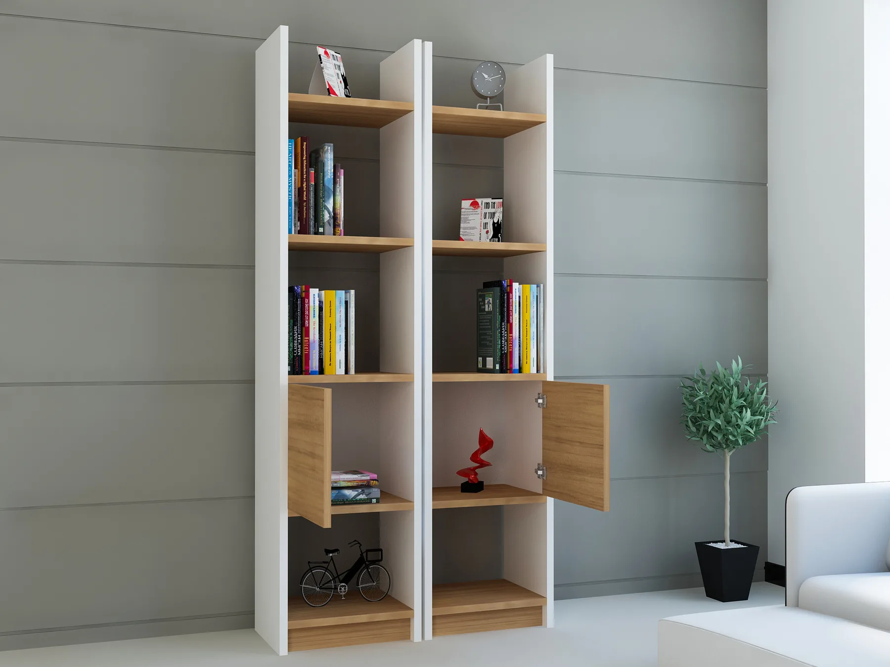 Knihovna ESBI – Bílá / Teak ASIRGROUP
