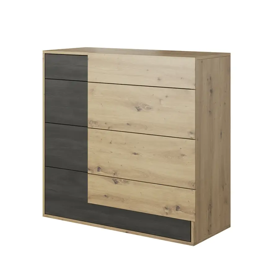 Komoda 4S, dub artisan/černá borovice norská, BAFRA Kondela