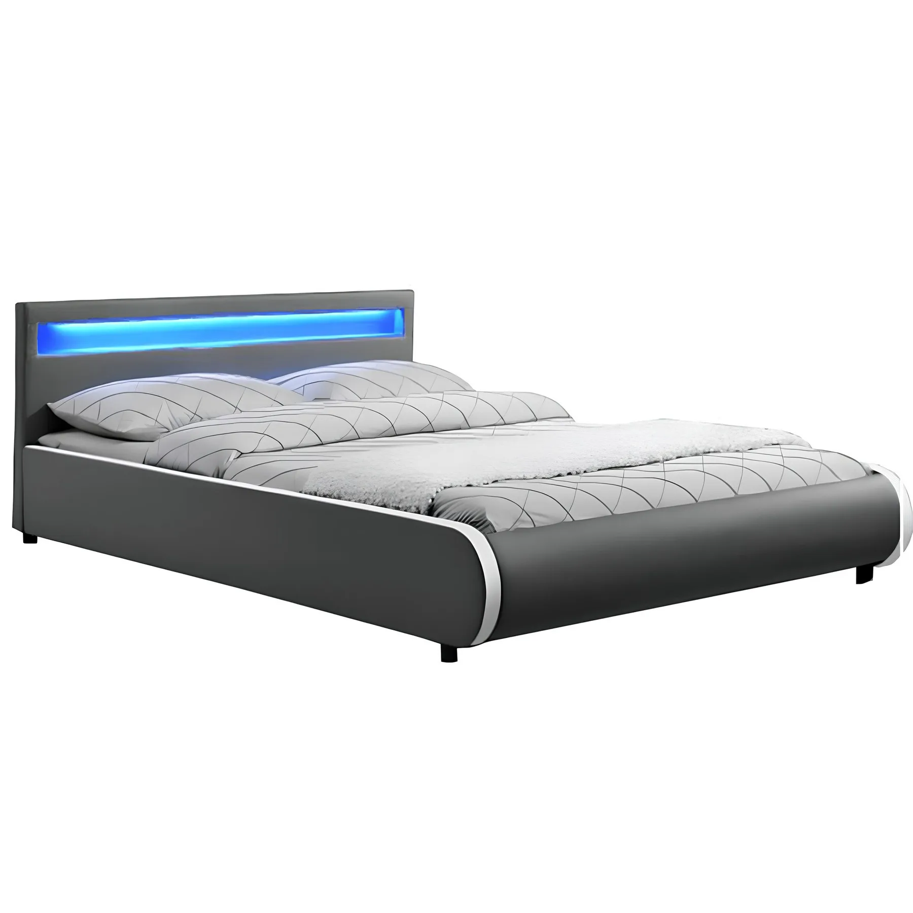 Manželská postel s RGB LED osvětlením, šedá, 180x200, DULCEA Kondela