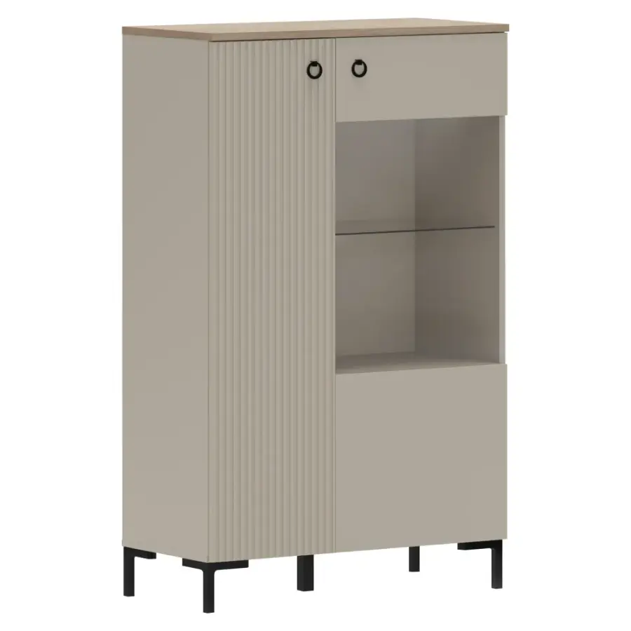 Nízká vitrína, šedohnědá Taupe/dub silverjack, DOMCA 1D1W/140 Kondela