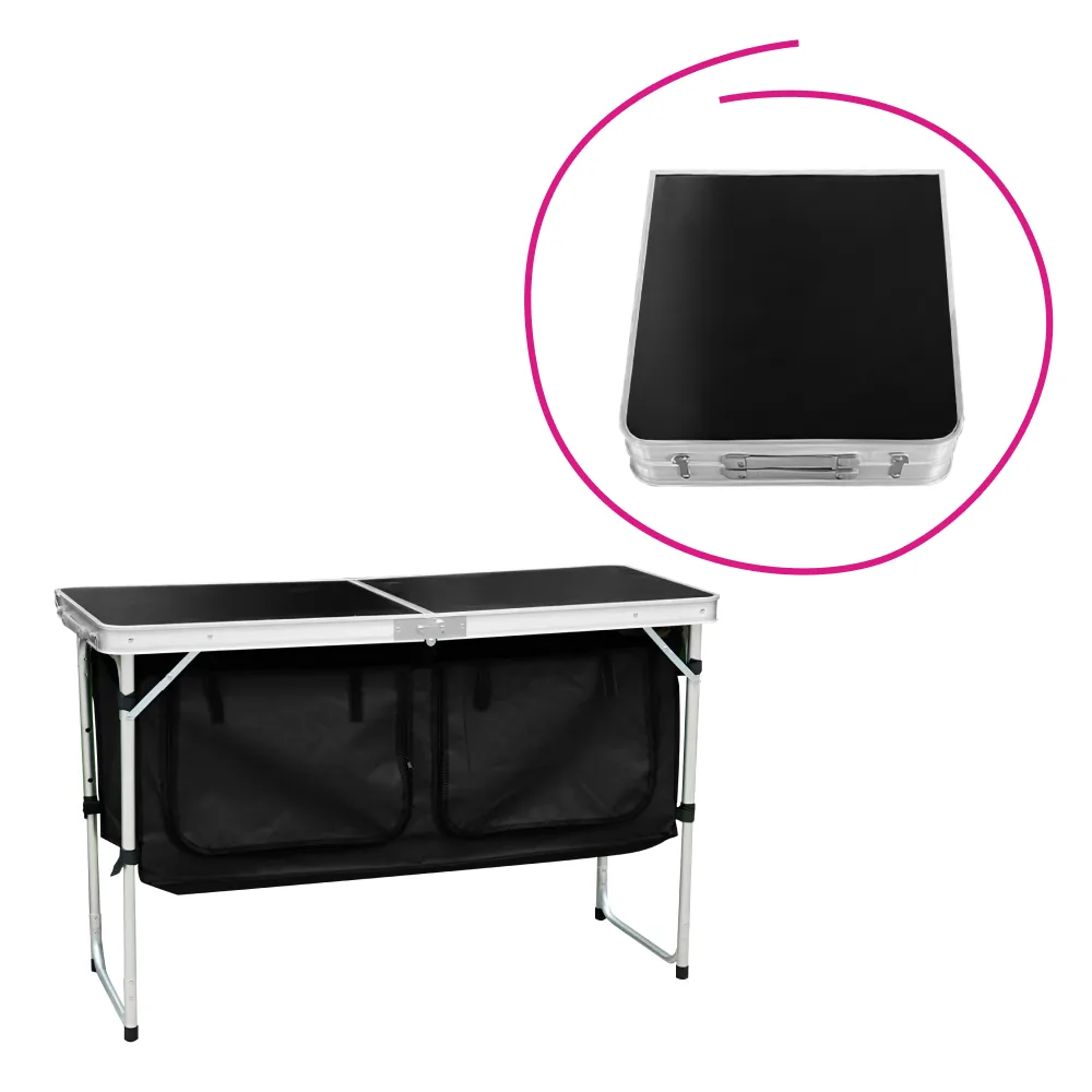 Skládací kempinkový stůl s organizérem, 120 cm, hliník/MDF, KEPI TYP 3 Kondela