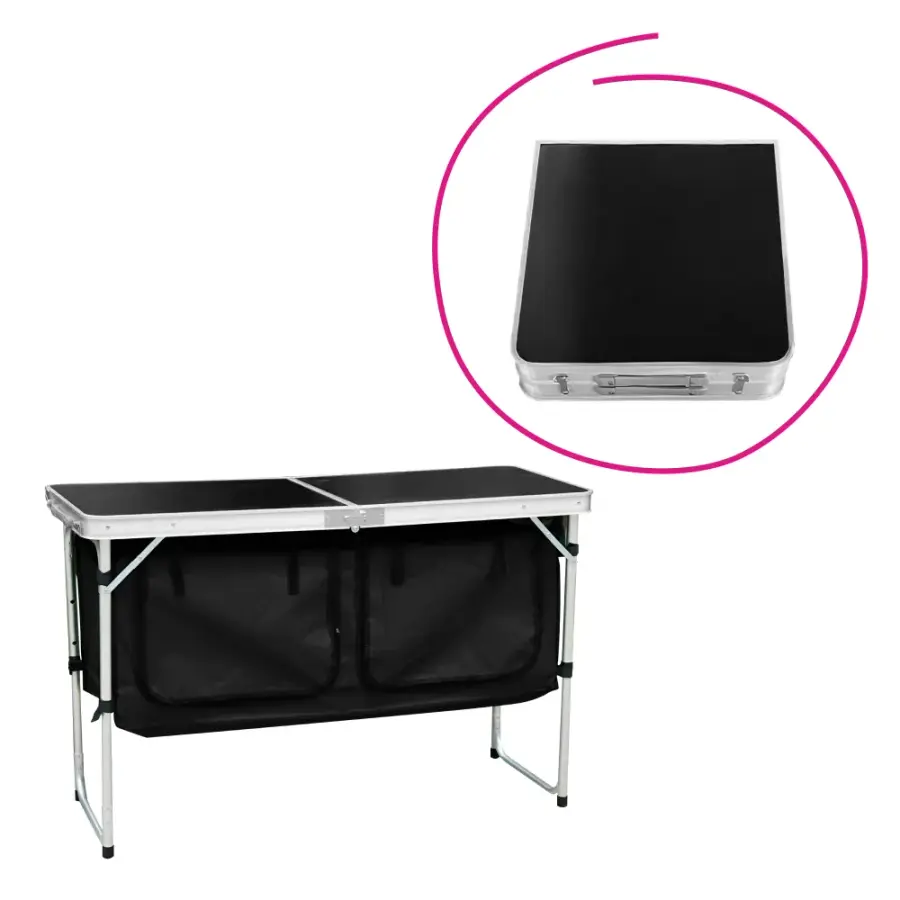 Skládací kempinkový stůl s organizérem, 120 cm, hliník/MDF, KEPI TYP 3 Kondela