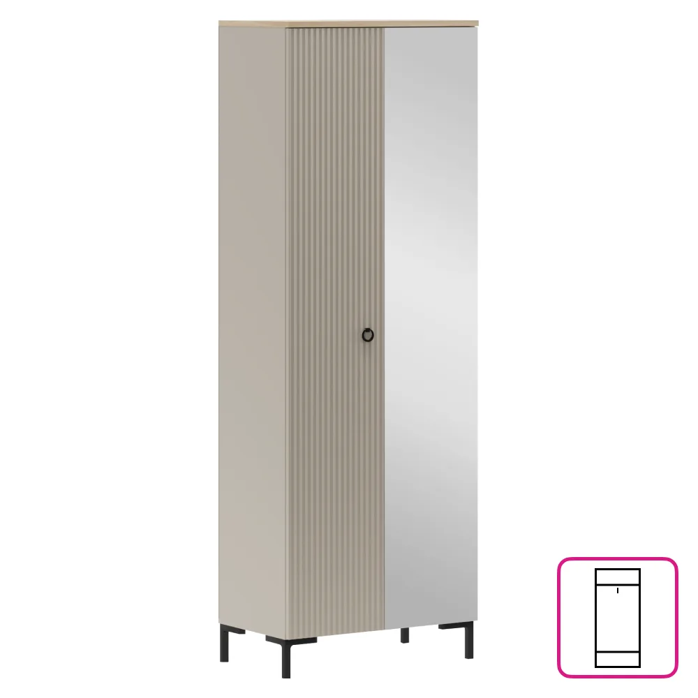 Skříň se zrcadlem, šedohnědá Taupe/dub silverjack, DOMCA 2D Kondela