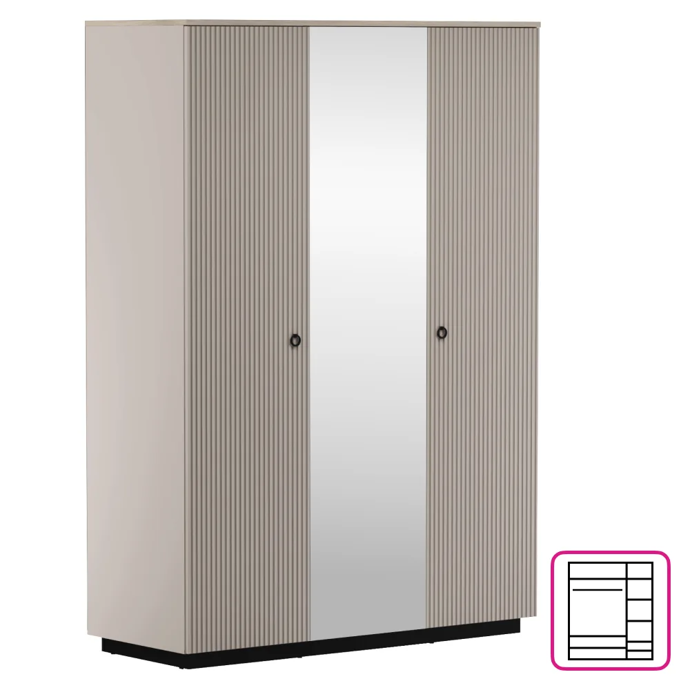 Skříň se zrcadlem, šedohnědá Taupe/dub silverjack, DOMCA 3D Kondela