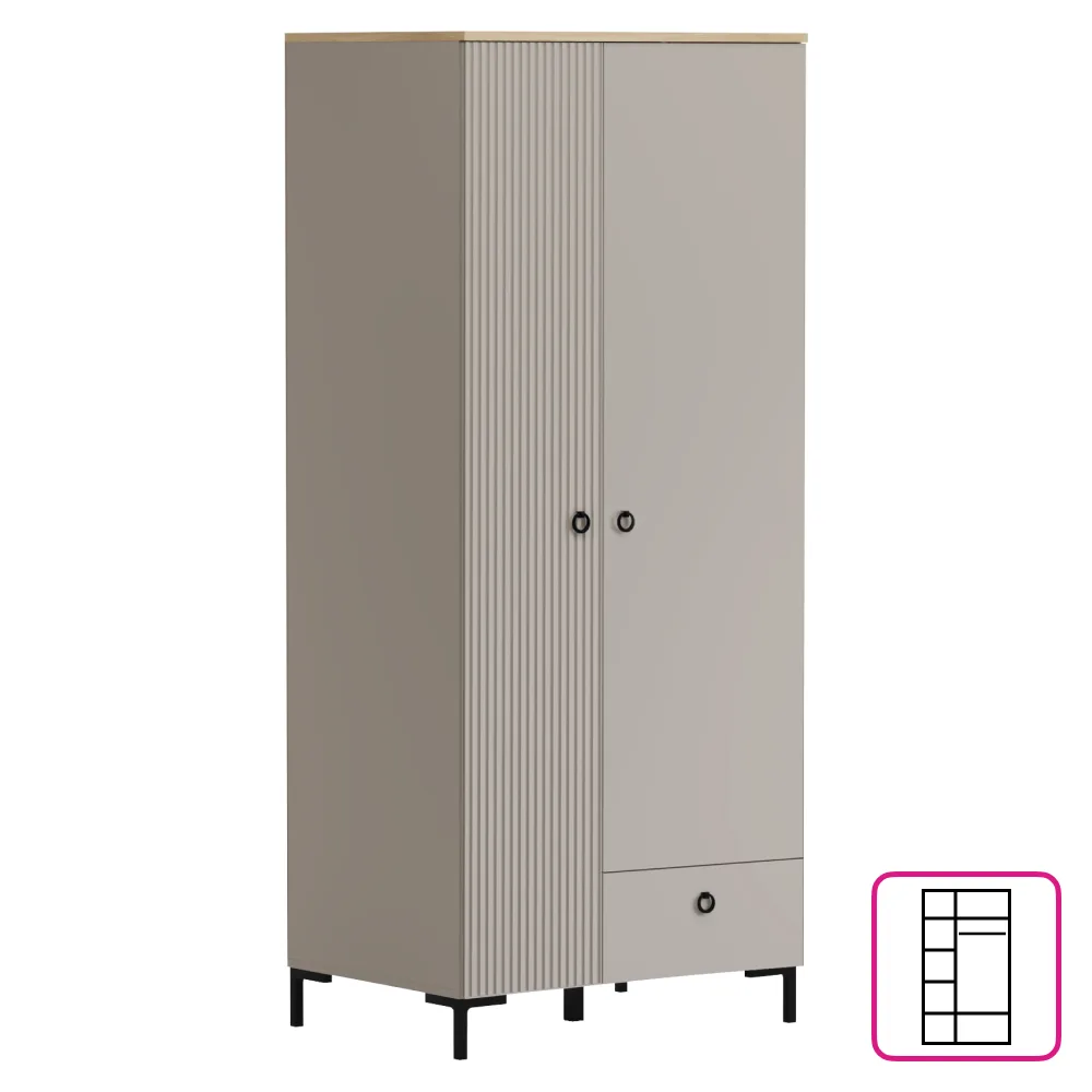 Skříň, šedohnědá Taupe/dub silverjack, DOMCA 2D1S Kondela