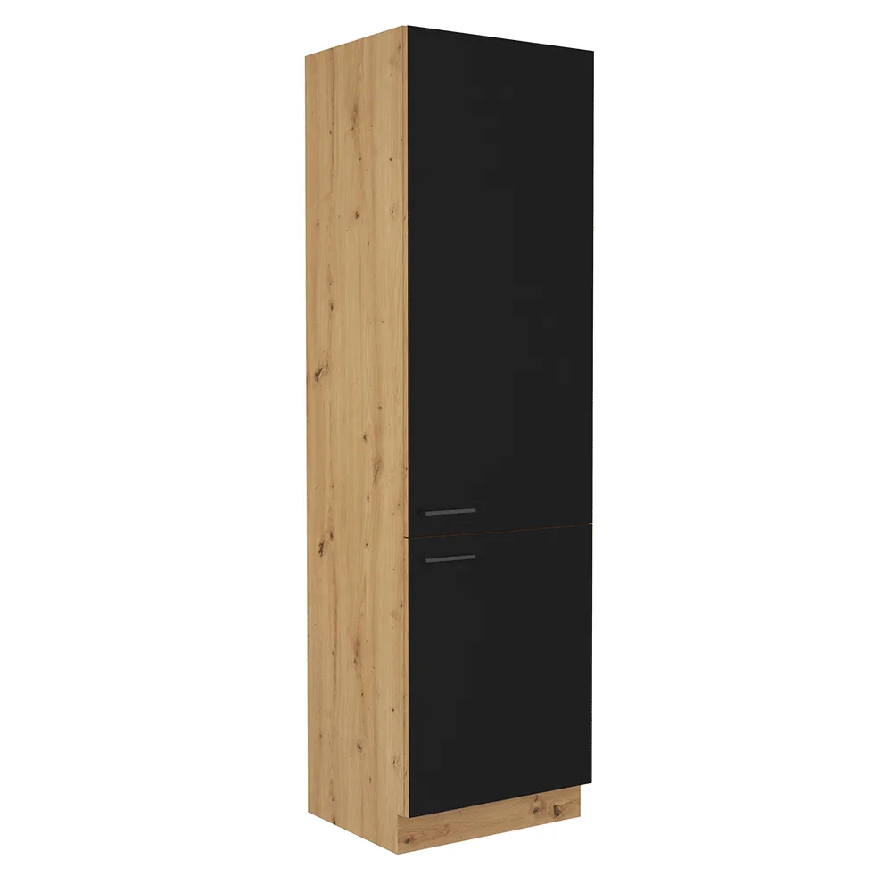 Skříňka na vestavěnou lednici, černý mat / dub artisan, Monro 60 LO-210 2F Kondela