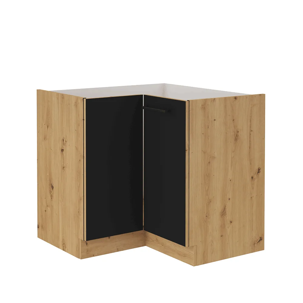 Spodní rohová skříňka, černý mat / dub artisan, Monro 90/90 DN 1F BB Kondela