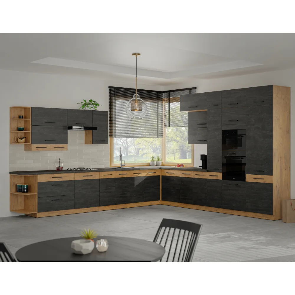Spodní rohová skříňka, šedá matná / dub lancelot, VEGA 90x90 DN 1F BB Kondela