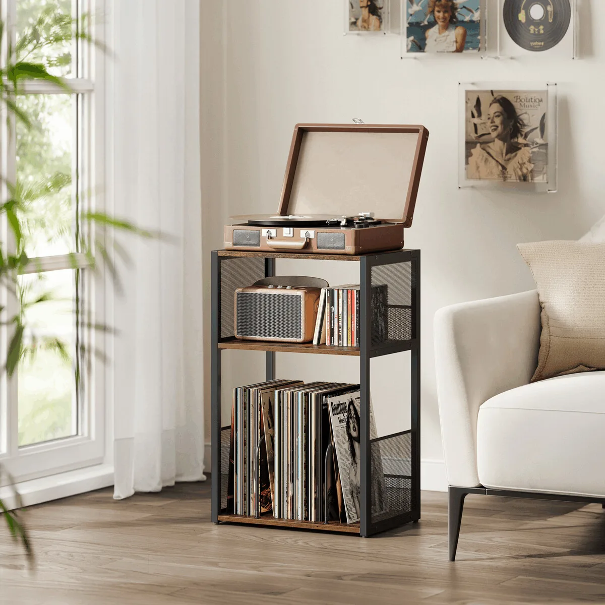 Stolek na gramofon a LP desky, mdf, old wood, OLW AKF-E10 Autronic