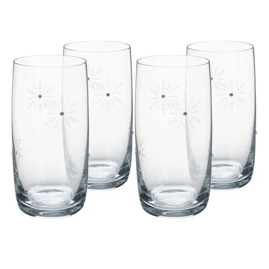TEMPO-KONDELA SNOWFLAKE DRINK, sklenice na vodu, set 4 ks, s krystaly, 460 ml Kondela