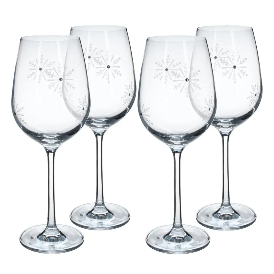 TEMPO-KONDELA SNOWFLAKE VINO, sklenice na víno, set 4 ks, s krystaly, 450 ml Kondela