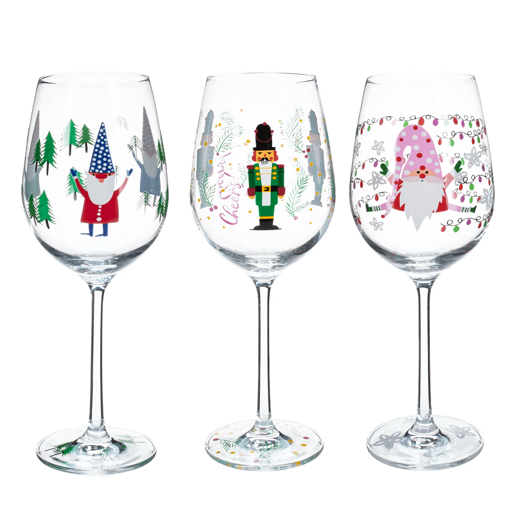 TEMPO-KONDELA TIPSY TRIO, sklenice na víno, set 3 ks, 450 ml, čiré se zimním motivem Kondela