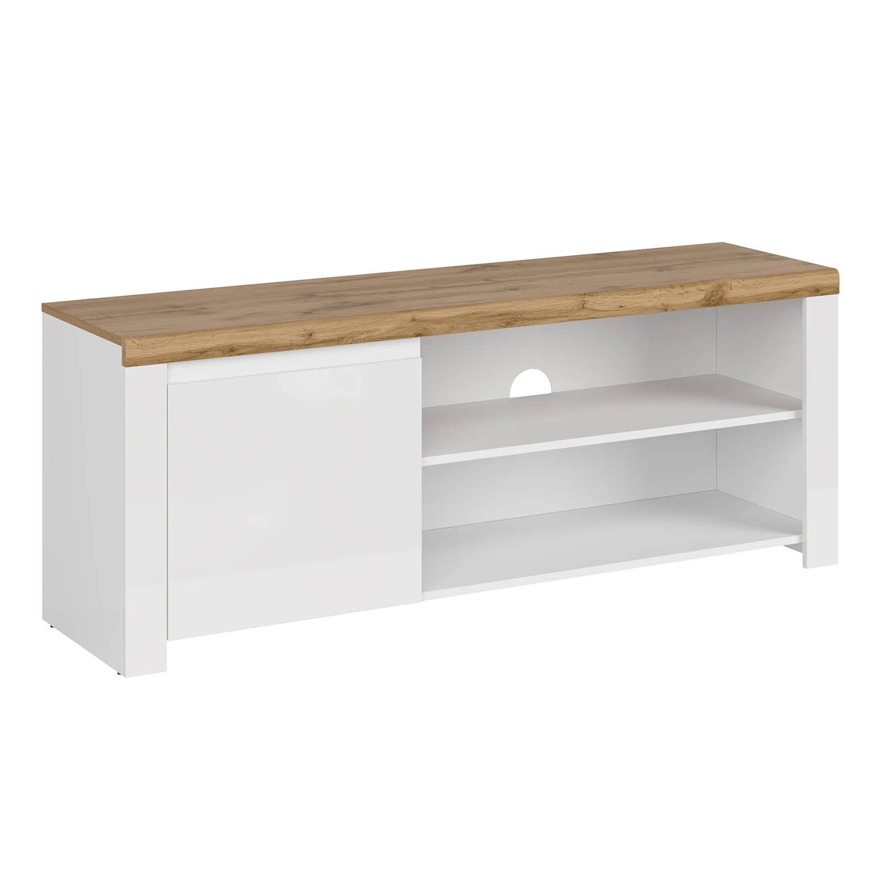 TV stolek 1D/160, bílý lesk/dub wotan, VILGO Kondela