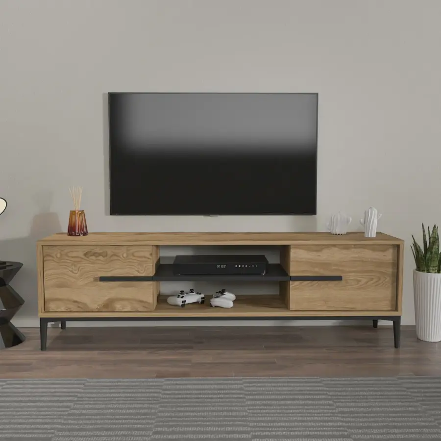 TV stolek ESLEM – Bílá / Ořech ASIRGROUP