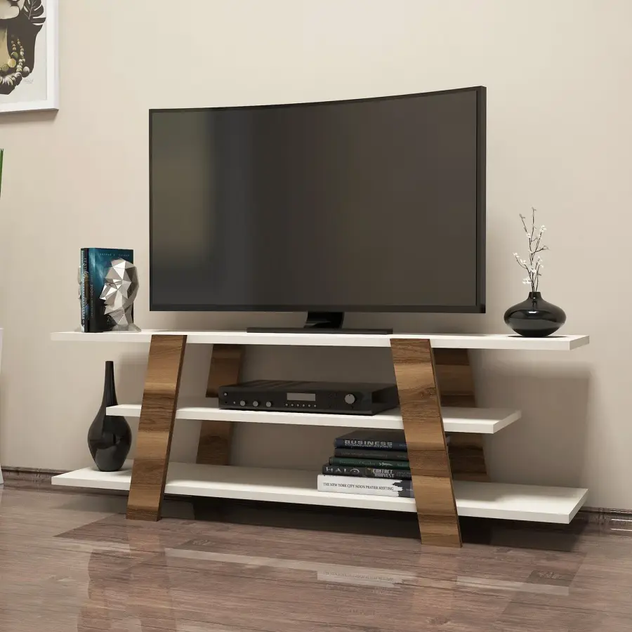 TV stolek FLOWER – Ořech / Bílá ASIRGROUP