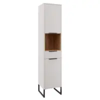 Vysoká skříňka, bílá/dub artisan, CUBO CUB01 Kondela