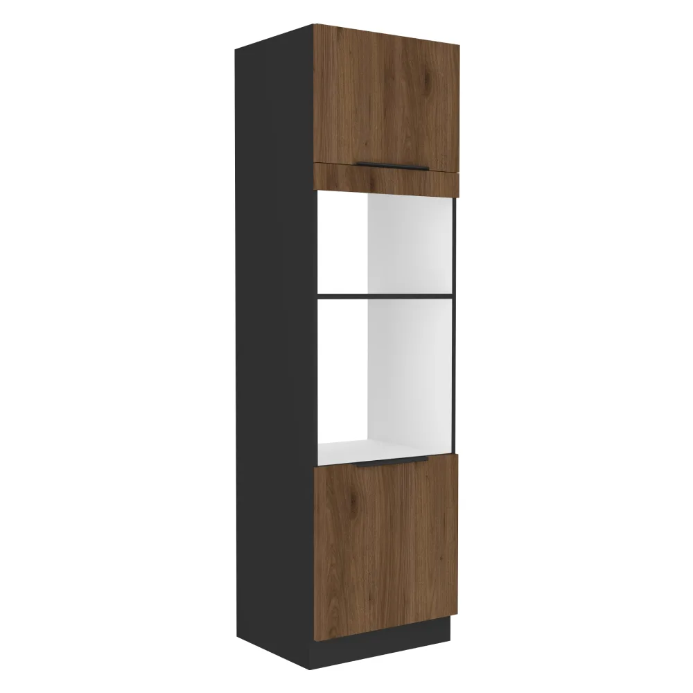 Vysoká skříňka na troubu a mikrovlnou troubu, ořech okapi/černá, MENZO 60 DPM-210 2F Kondela