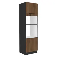 Vysoká skříňka na troubu a mikrovlnou troubu, ořech okapi/černá, MENZO 60 DPM-210 2F Kondela