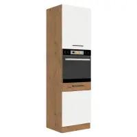 Vysoká skříňka na vestavnou troubu, dub lancelot / bílá extra vysoký lesk HG, VEGA 60 DP-210 2F Kondela