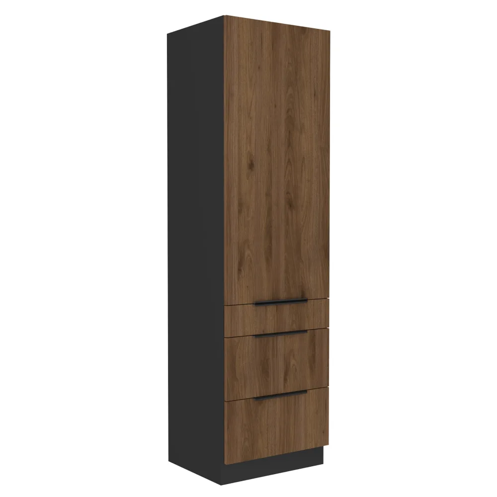 Vysoká skříňka, ořech okapi/černá, MENZO 60 DKS-210 3S1F Kondela