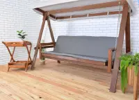Zahradní houpačka ADELAIDA dřevěná taupe Rojaplast (foto 12)
