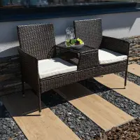 Zahradní lavice se stolkem a poduškami, hnědá/krémová,, LALIT Kondela (foto 5)