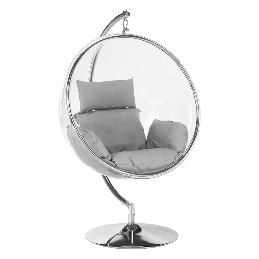 Závěsné křeslo se stojanem, transparentní/stříbrná/šedá, BUBBLE NEW TYP 3 Kondela