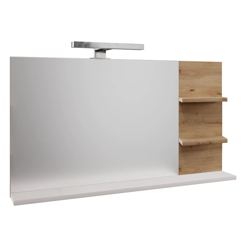 Zrcadlo s LED osvětlením, bílá/dub artisan, CUBO CUB04 Kondela